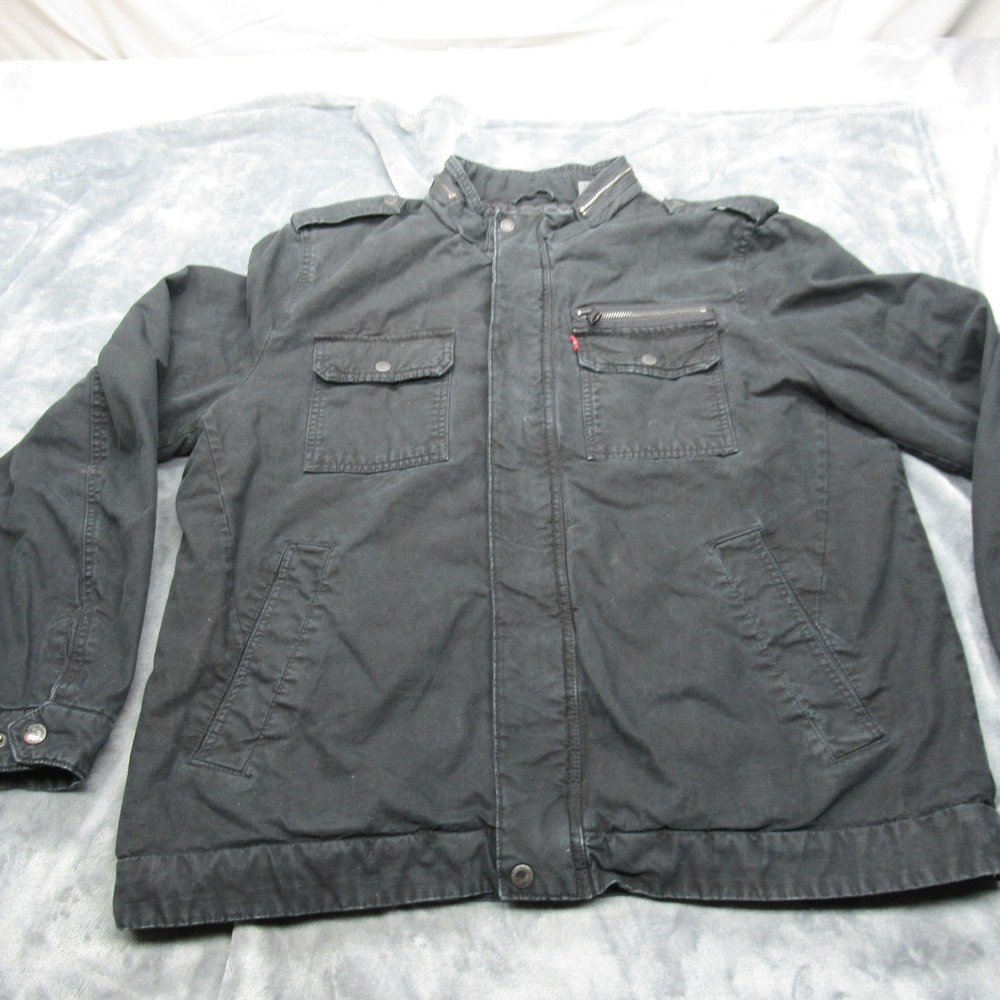 Levis Jacket Mens‎ XL Black Quilted Canvas Insulated Pockets Utility Work Casual